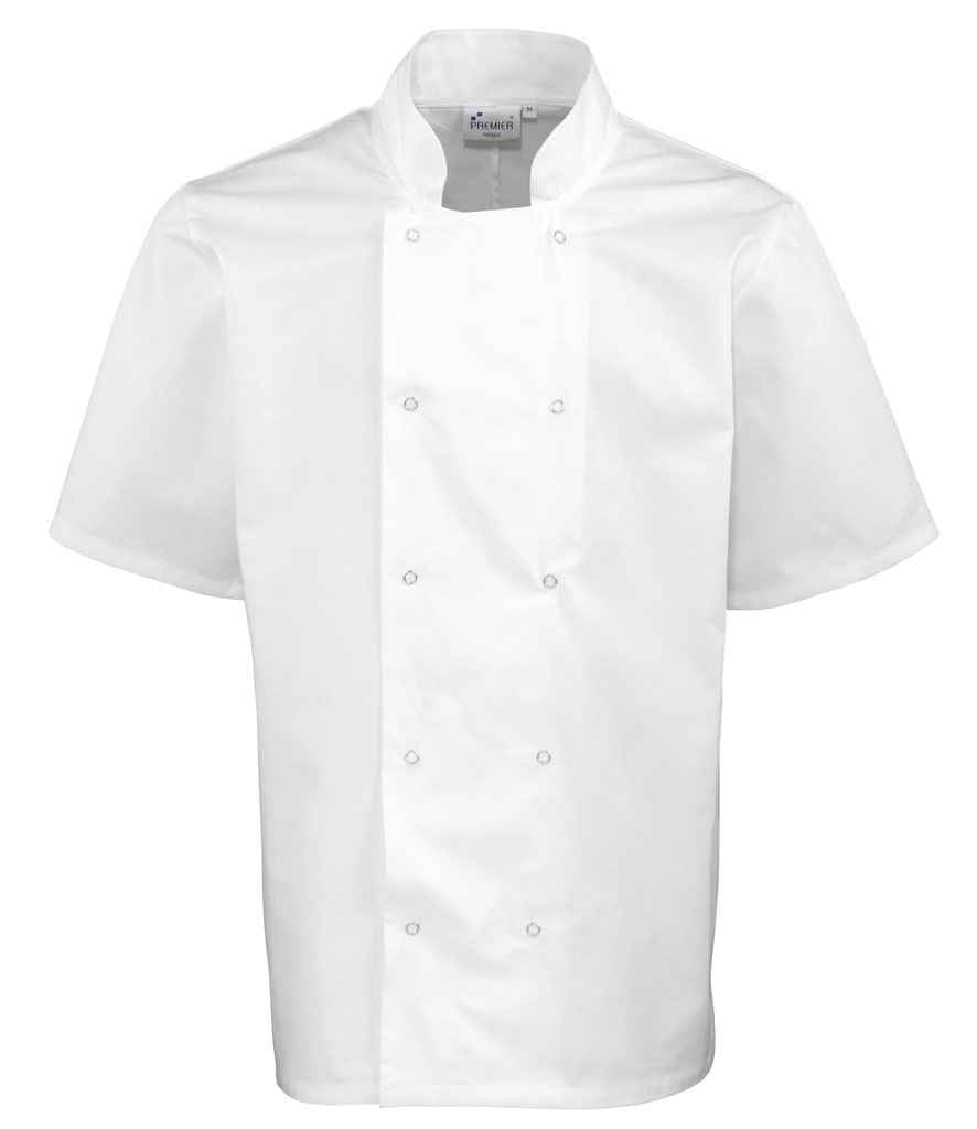 Premier Unisex Short Sleeve Stud Front Chef's Jacket- PR664