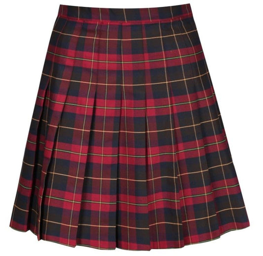 Maroon Tartan Stitch Down Pleated Skirt