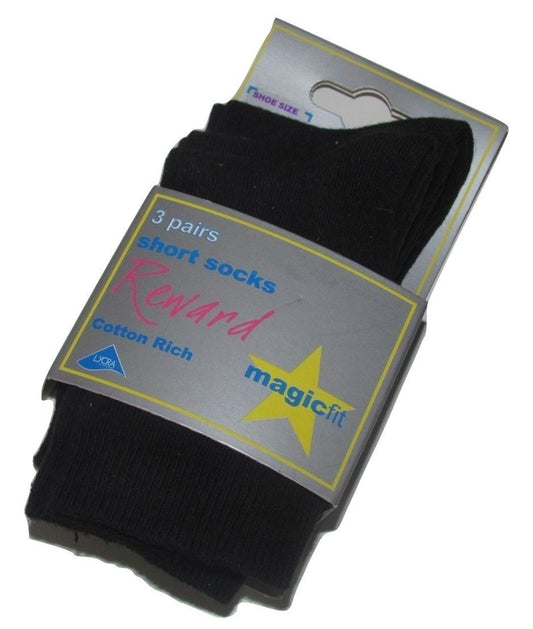 Plain Black Short Socks 3 Pack