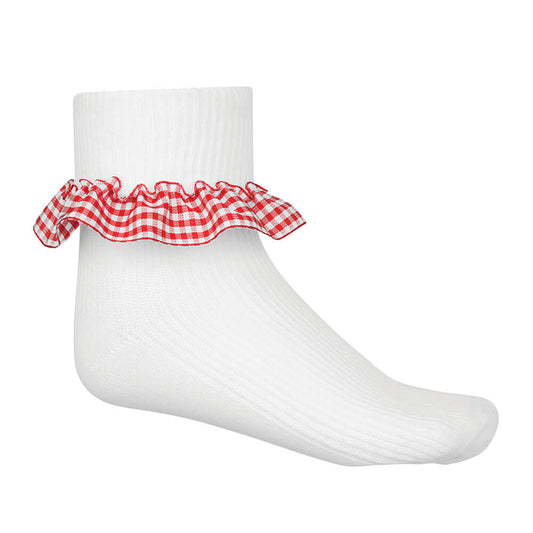 Gingham Socks 3 Pack - Red